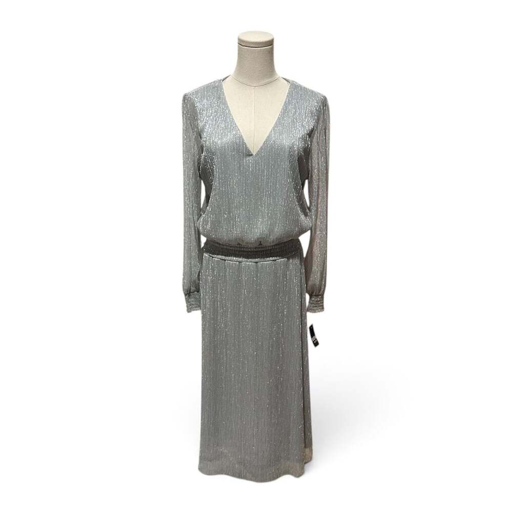 MSK Petite XL Metallic Crinkle V-Neck Blouson Maxi Dress